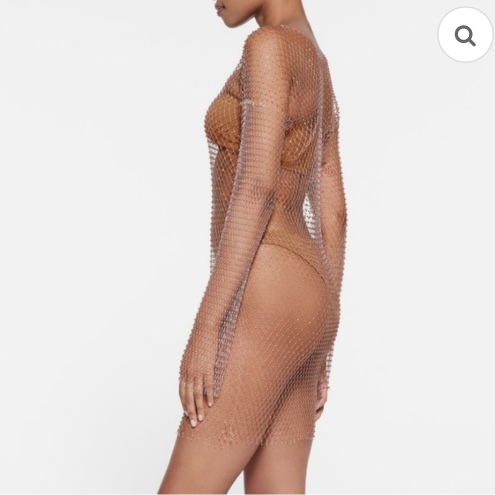 NWT Skims Rhinestone Netted Cover Up Long Sleeve Mini Dress! Size M-XL - Picture 4 of 7